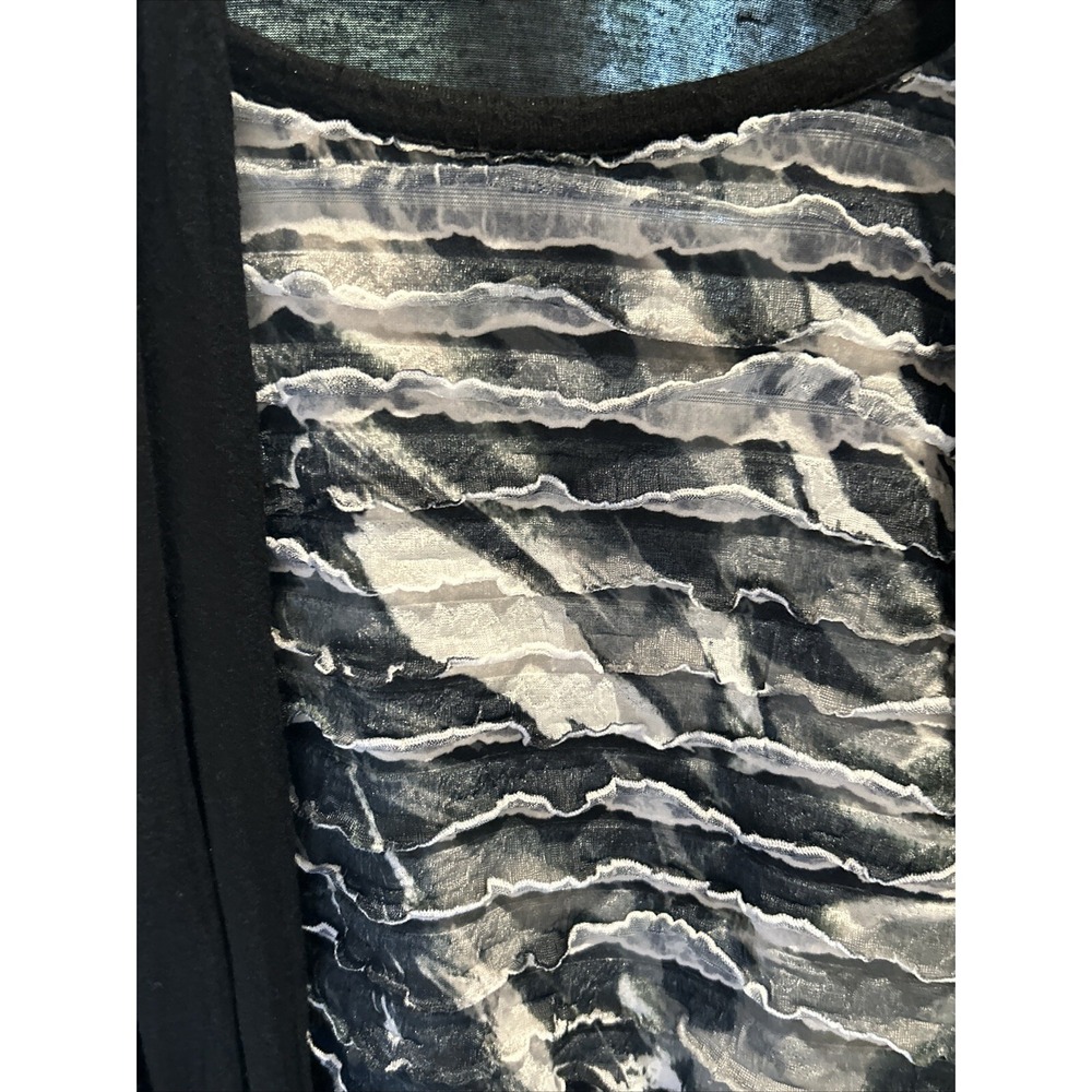 Kim Rogers Womens Black Ruffle Layered Look Cardigan Tank Top Blue Abstract Med - Picture 6 of 6